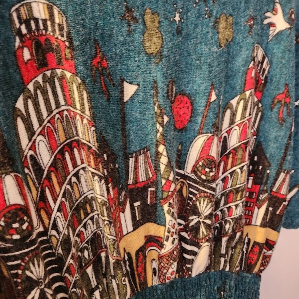 Womens Sweater Dress City Scape Design, EUC, Size M